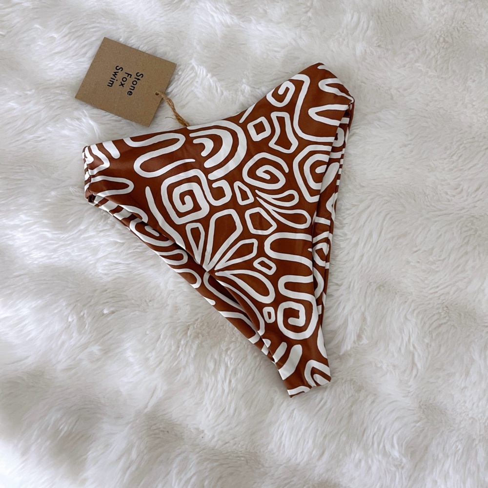 Stone Fox Swim Brown and White Bikini Bottom